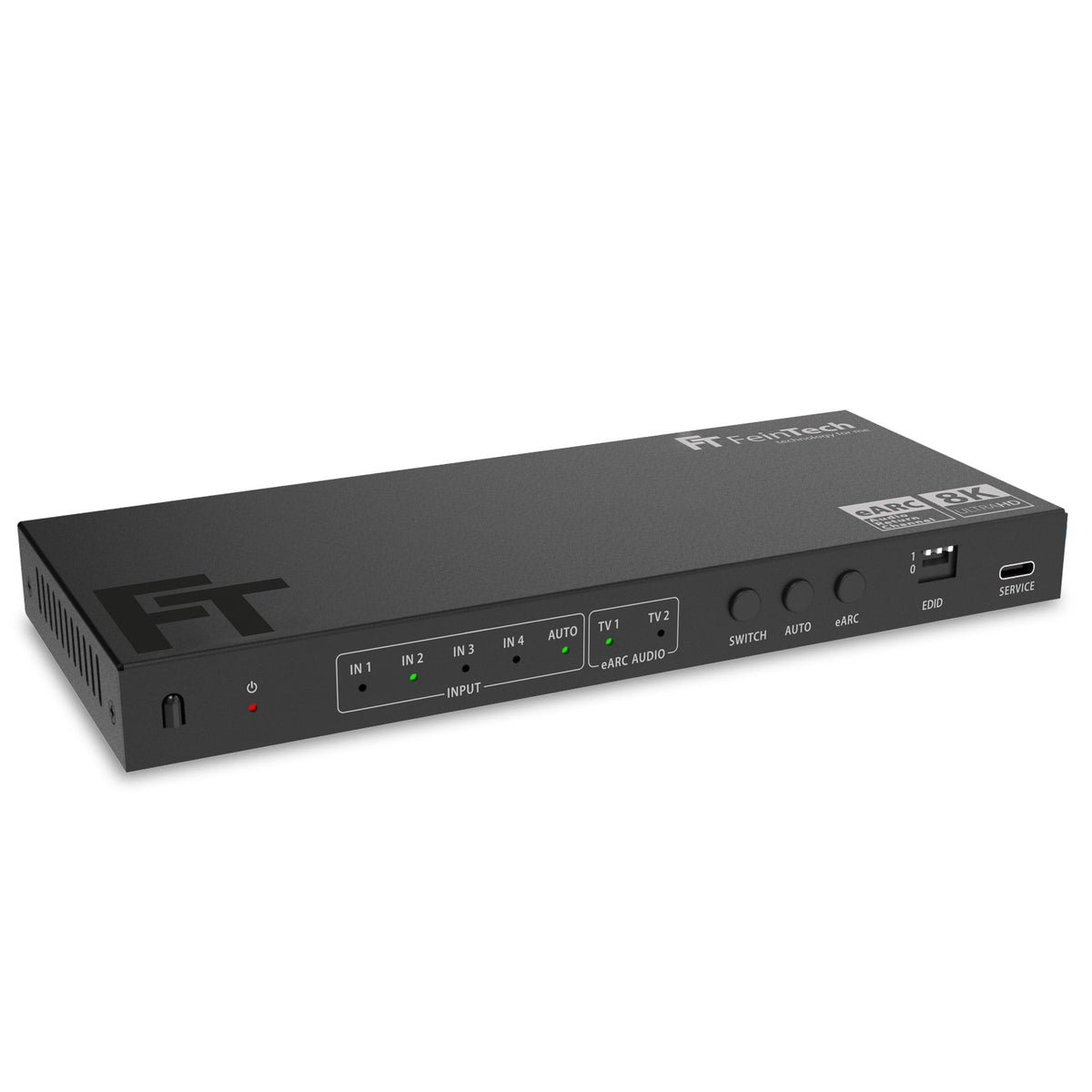 AX341 HDMI 2.1 eARC Splitter Switch 4 In 2 Out mit Audio Extractor (eARC-Soundbar, Optical & AUX) - FeinTech