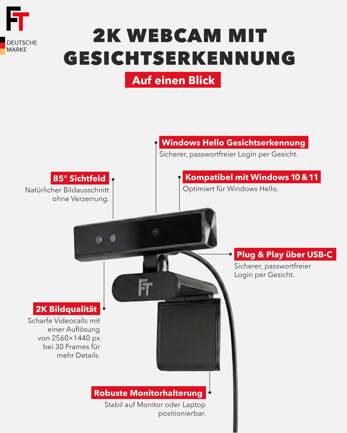FC200 Webcam für Windows Hello Gesichtserkennung - FeinTech