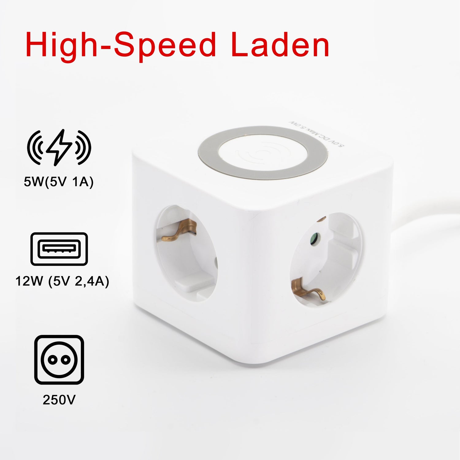 NLG00900 Steckdosenwürfel mit USB und induktiver Ladefunktion / Wireless Charging - FeinTech