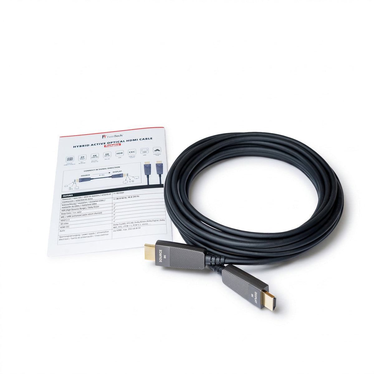ProAqtive HDMI Glasfaser-Hybridkabel 48 Gbit/s für 8K 60Hz und 4K 240Hz mit HDMI 2.1 Unterstützung, eARC und CEC - FeinTech