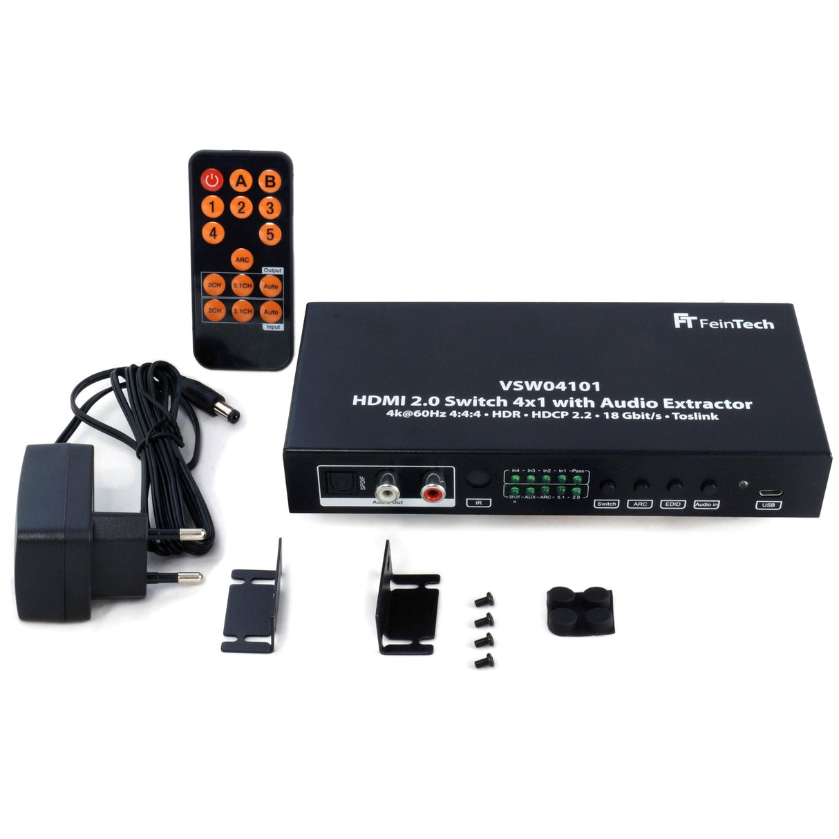VSW04101 HDMI 2.0 Switch 4x1 mit Audio Extractor - FeinTech