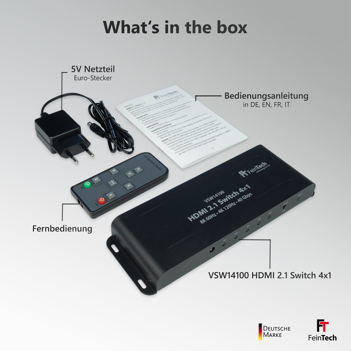 VSW14100 HDMI 2.1 Switch 4 In 1 Out | 4K 120Hz | Auto - Switching - FeinTech