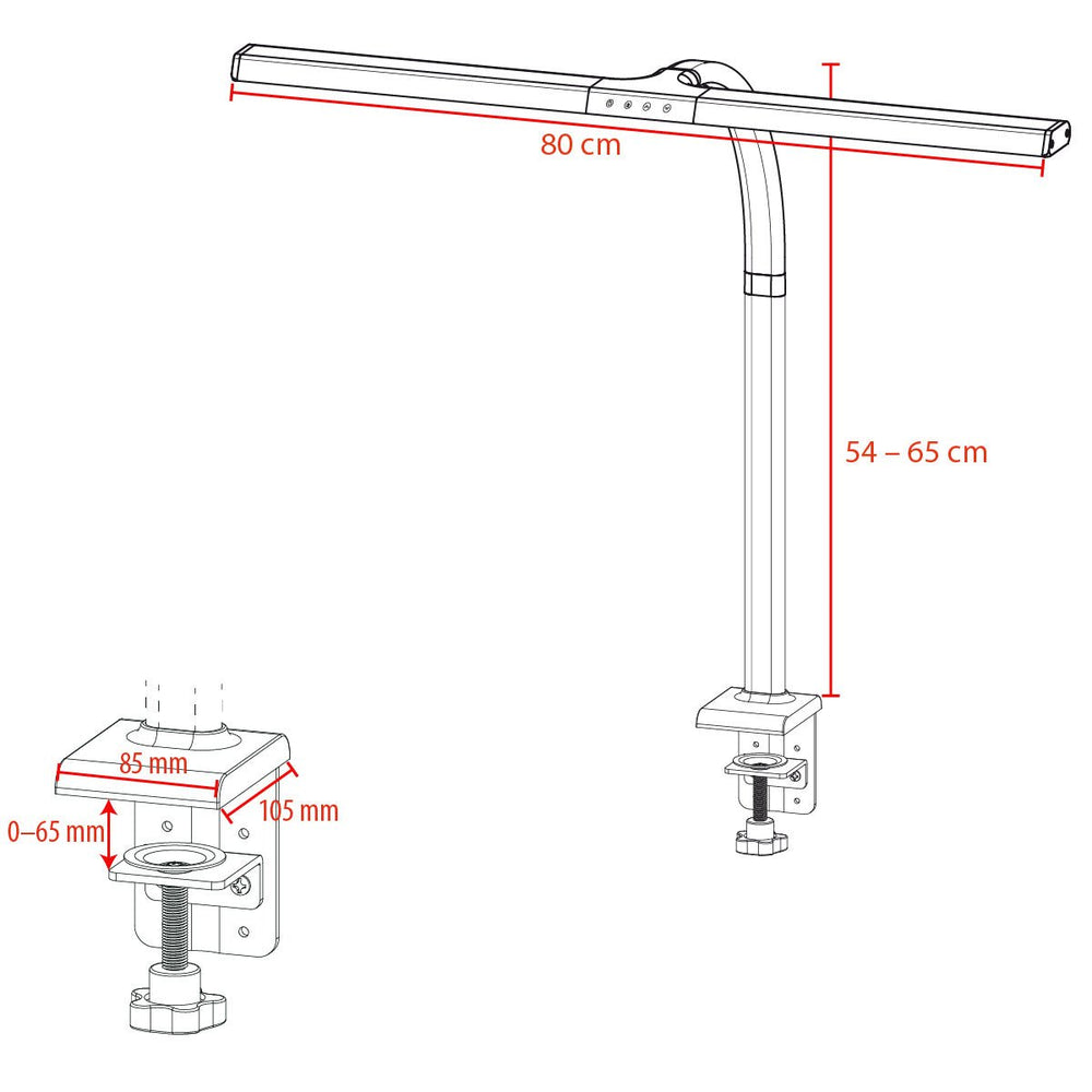 LTL00321E Große LED Schreibtischlampe mit Klemmfuß 80 cm schwarz - FeinTech