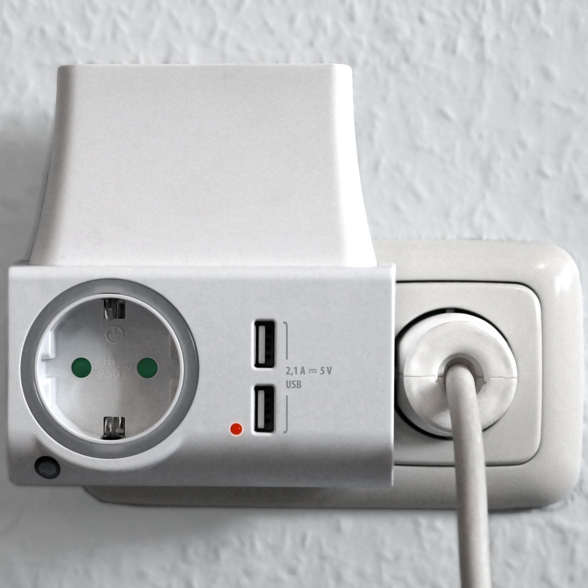 NLG00300 USB-Ladegerät mit Steckdose, LED-Nachtlicht und Halteschale - FeinTech