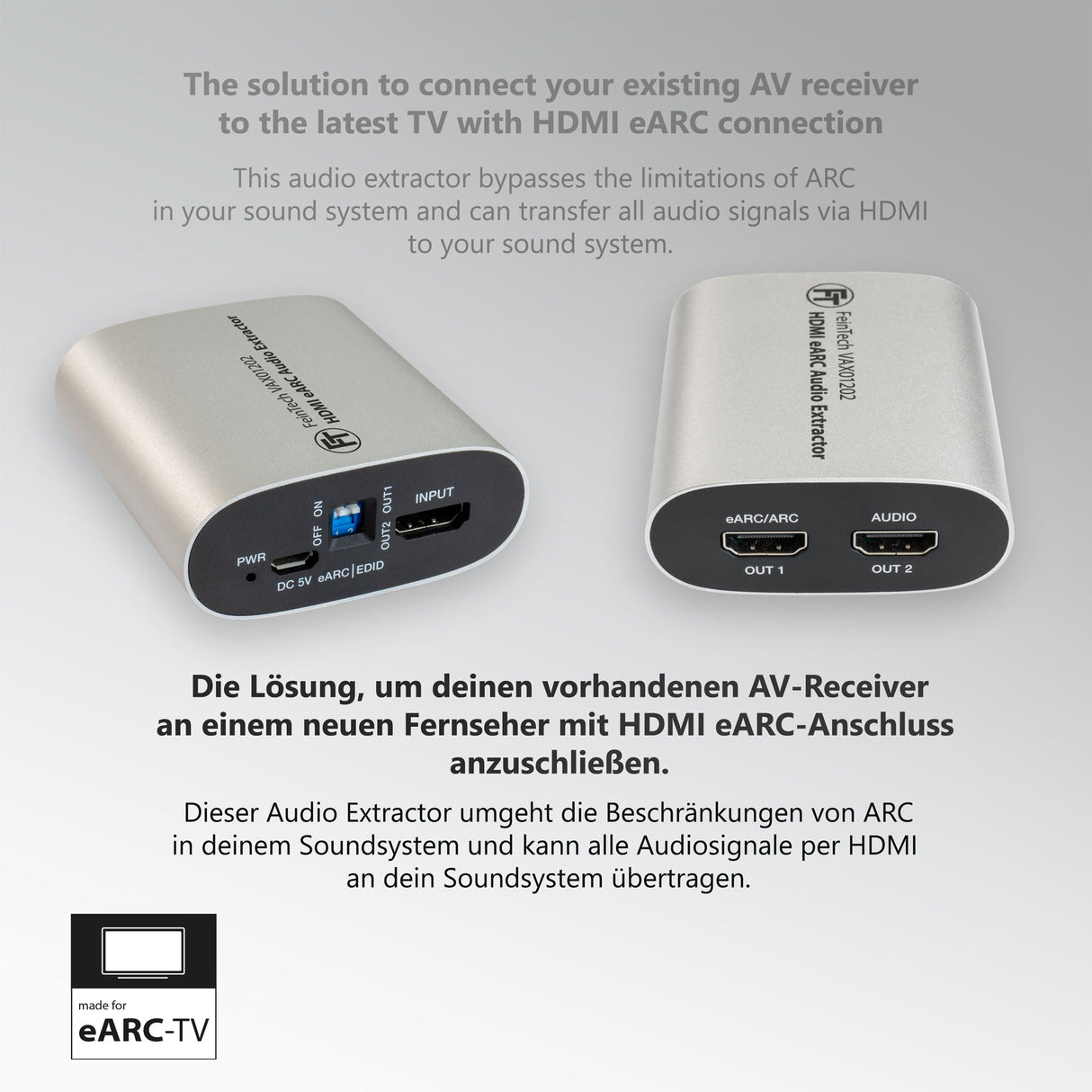 VAX01202 HDMI eARC Audio Extractor & Splitter - FeinTech