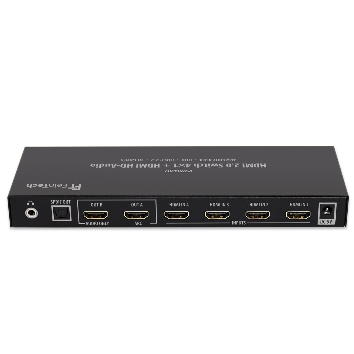 VSW04202 HDMI Switch 4 In 1 Out | 4K 60Hz | HDMI HD-Audio Extractor | Auto-Switching - FeinTech