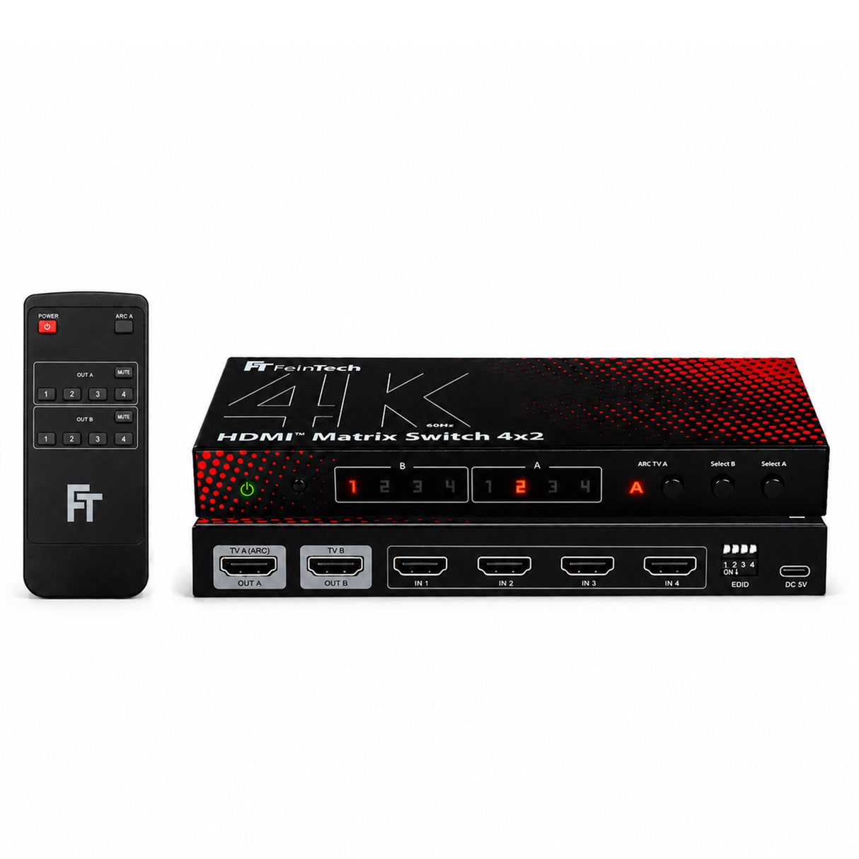 MS420 HDMI 2.0 Matrix Switch 4 In 2 Out für 4K 60Hz mit Audio Extractor (Optical & AUX), ARC und Downscaler