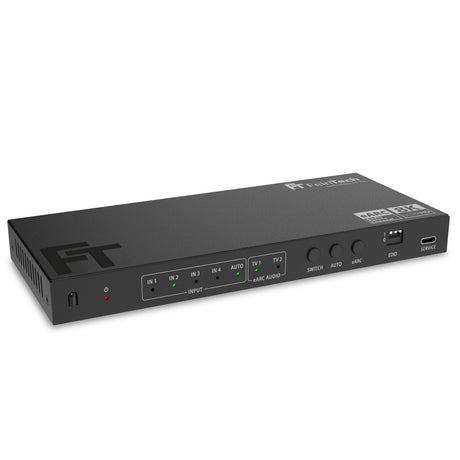 AX341 HDMI 2.1 eARC Splitter Switch 4 In 2 Out mit Audio Extractor (eARC-Soundbar, Optical & AUX) - FeinTech