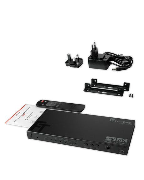 AX341 HDMI 2.1 eARC Splitter Switch 4 In 2 Out mit Audio Extractor (eARC-Soundbar, Optical & AUX) - FeinTech