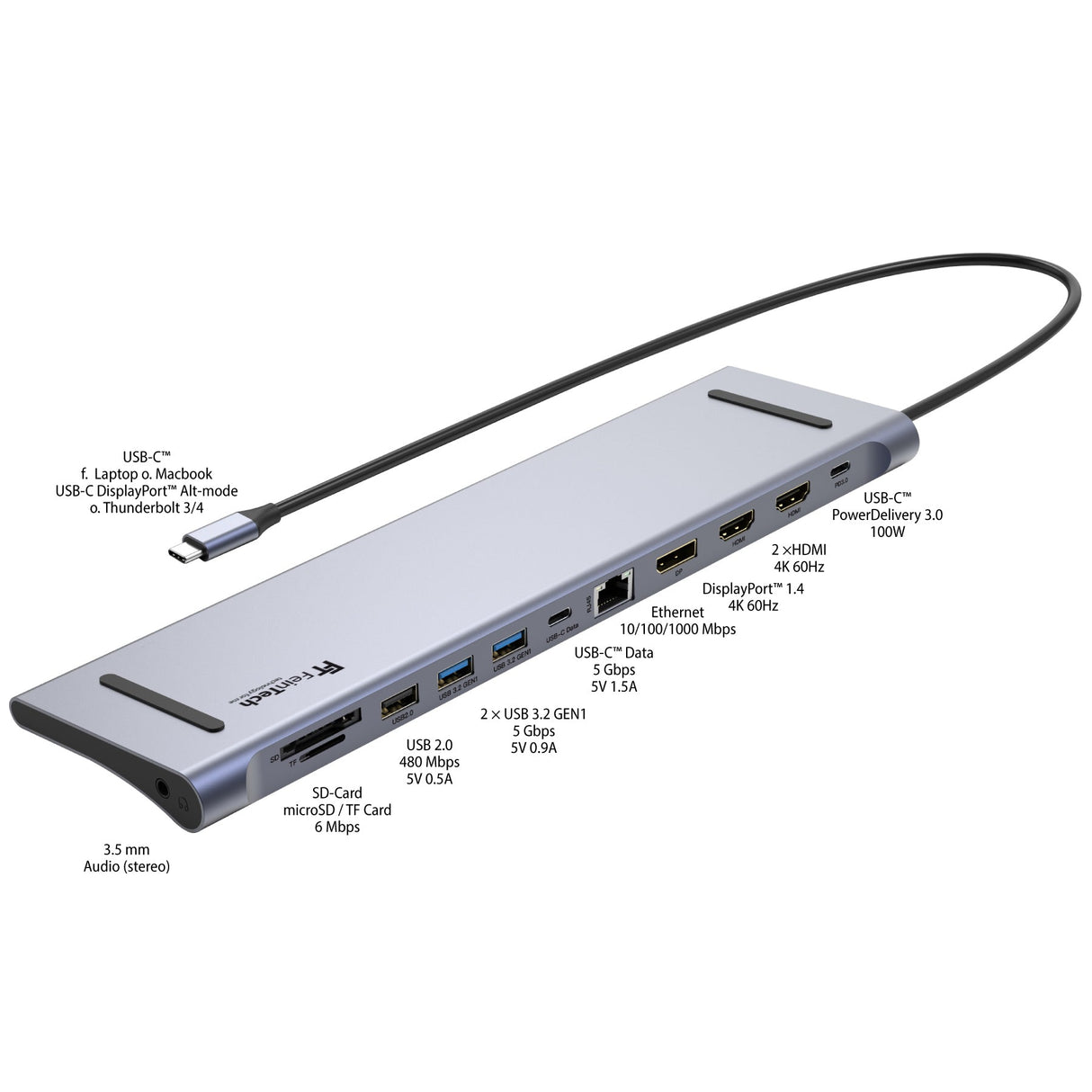 CX300 USB - C Docking Station 12 in 1 Triple Display - FeinTech