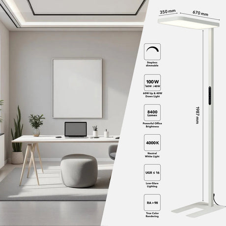 LT920 LED Büro Stehlampe 100W | 40W Down + 60W Up | 8400 Lumen | 4000K - FeinTech