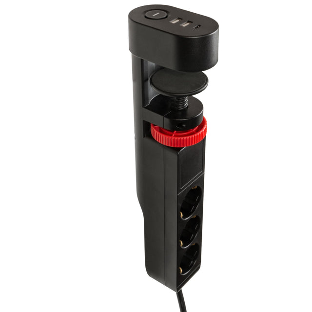 MD833 Steckdosenleiste klemmbar | 3x Steckdosen | 2x USB - A QC 18W | 1x USB - C PD 20W | 3m | Schwarz - FeinTech