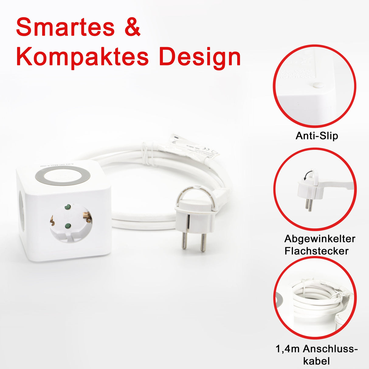 NLG00900 Steckdosenwürfel mit USB und induktiver Ladefunktion / Wireless Charging - FeinTech