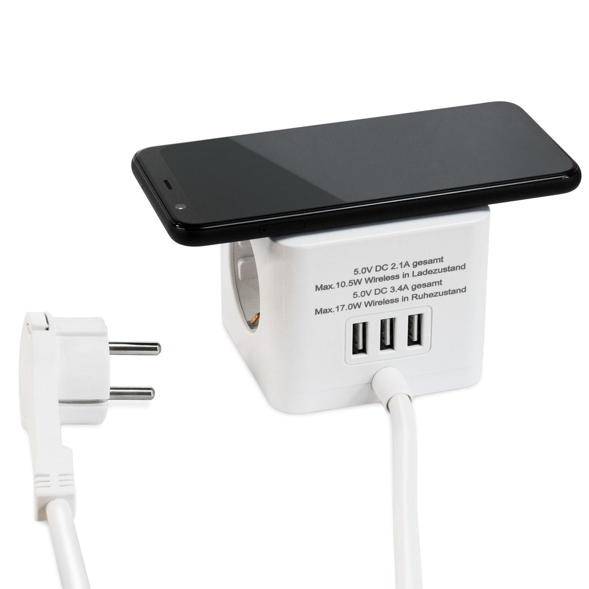 NLG00900 Steckdosenwürfel mit USB und induktiver Ladefunktion / Wireless Charging - FeinTech