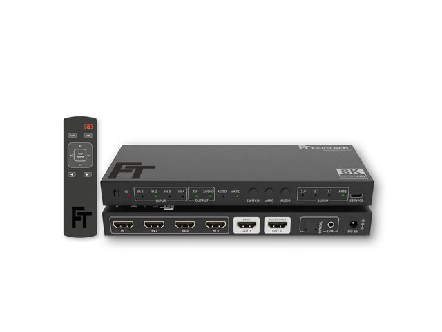 SW411 HDMI 2.1 Switch 4 In 1 Out mit HDMI Audio Extractor (HDMI - Audio, Toslink, AUX) | 4K 120Hz | eARC - FeinTech