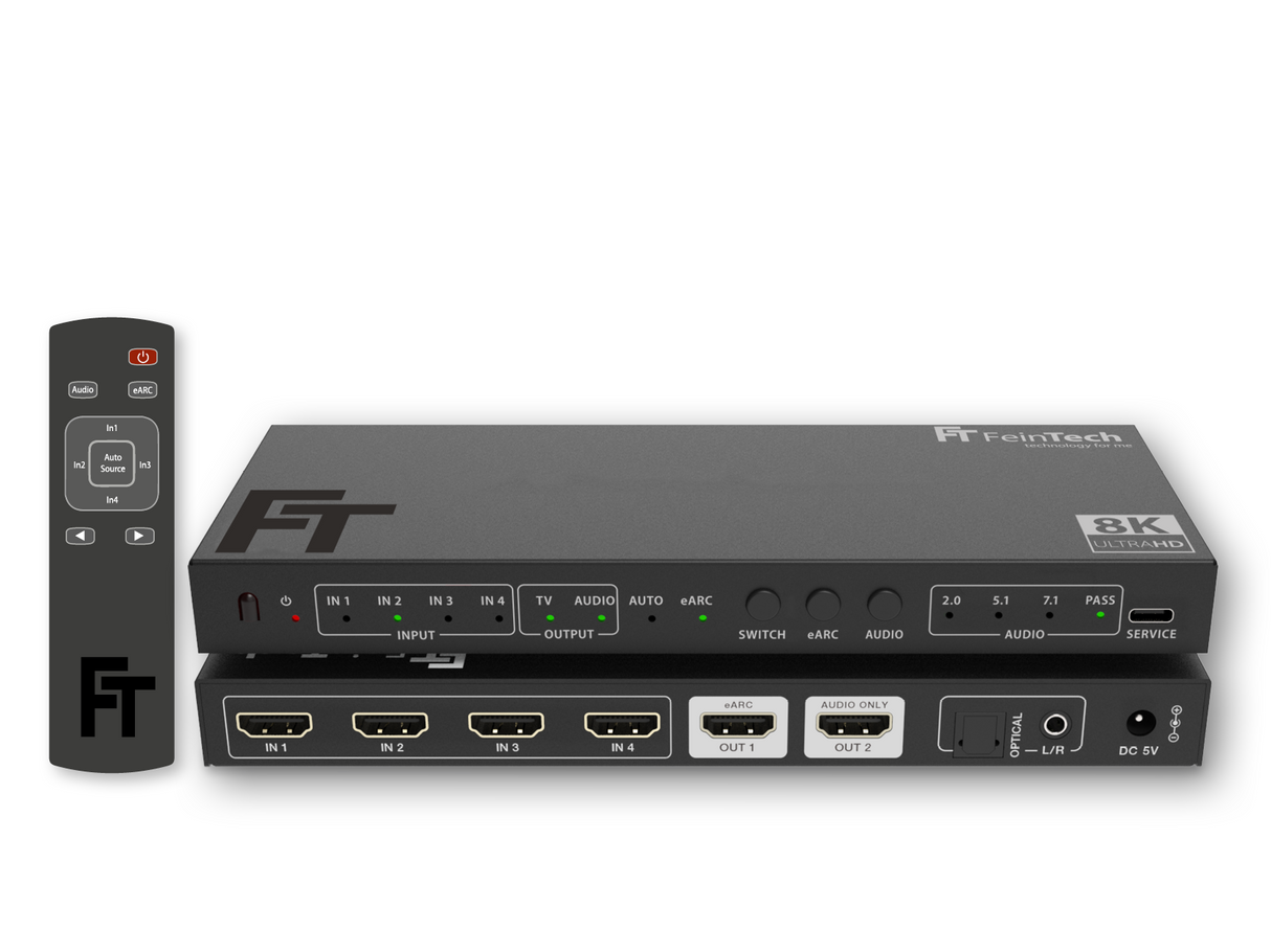 SW411 HDMI 2.1 Switch 4 In 1 Out mit HDMI Audio Extractor (HDMI-Audio, Toslink, AUX) | 4K 120Hz | eARC