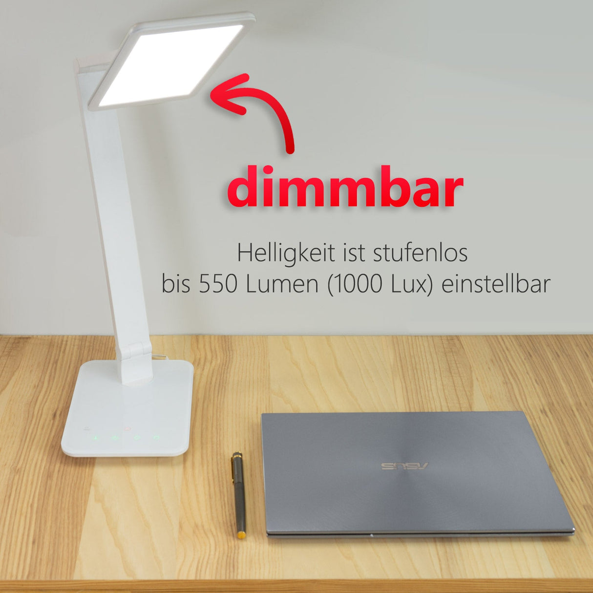 LTL00100 LED Schreibtischlampe mit USB und großer Leuchtfläche - FeinTech