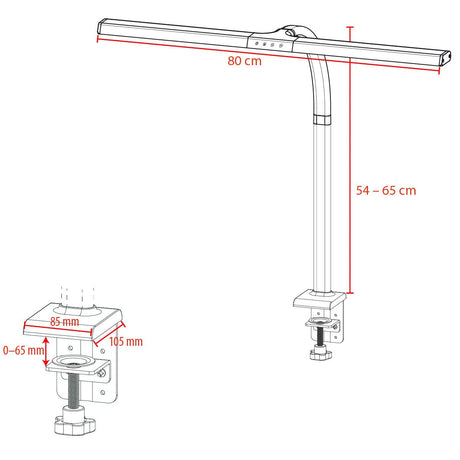 LTL00321E Große LED Schreibtischlampe mit Klemmfuß 80 cm schwarz - FeinTech