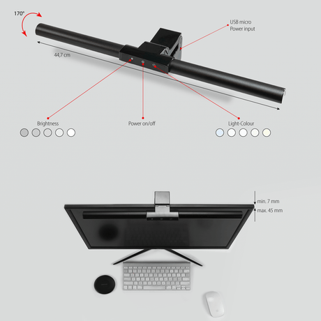 LTL00700 LED Monitor Lampe aus eloxiertem Aluminium - FeinTech