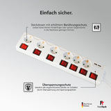 MD000652 6-Fach Steckdosenleiste einzeln schaltbar mit 2x USB - FeinTech