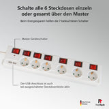 MD000652 6-Fach Steckdosenleiste einzeln schaltbar mit 2x USB - FeinTech