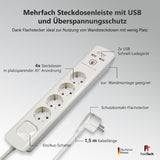 Mehrfach Steckdosenleiste mit Flachstecker und 2x USB - FeinTech