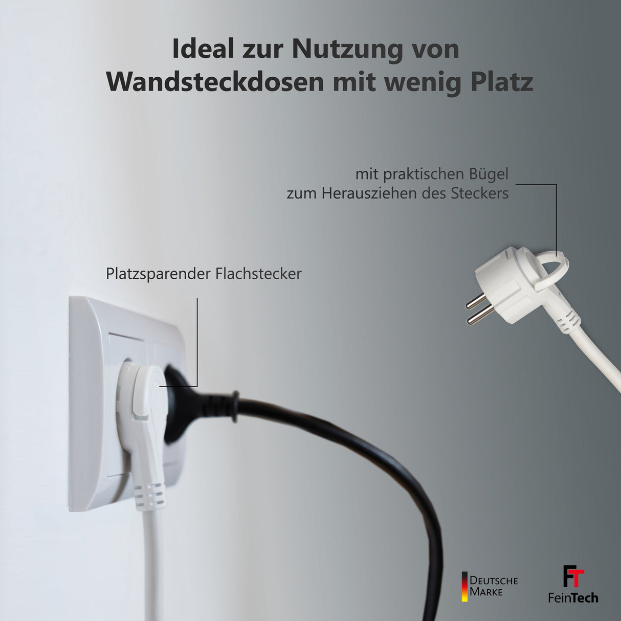 Mehrfach Steckdosenleiste mit Flachstecker und 2x USB - FeinTech