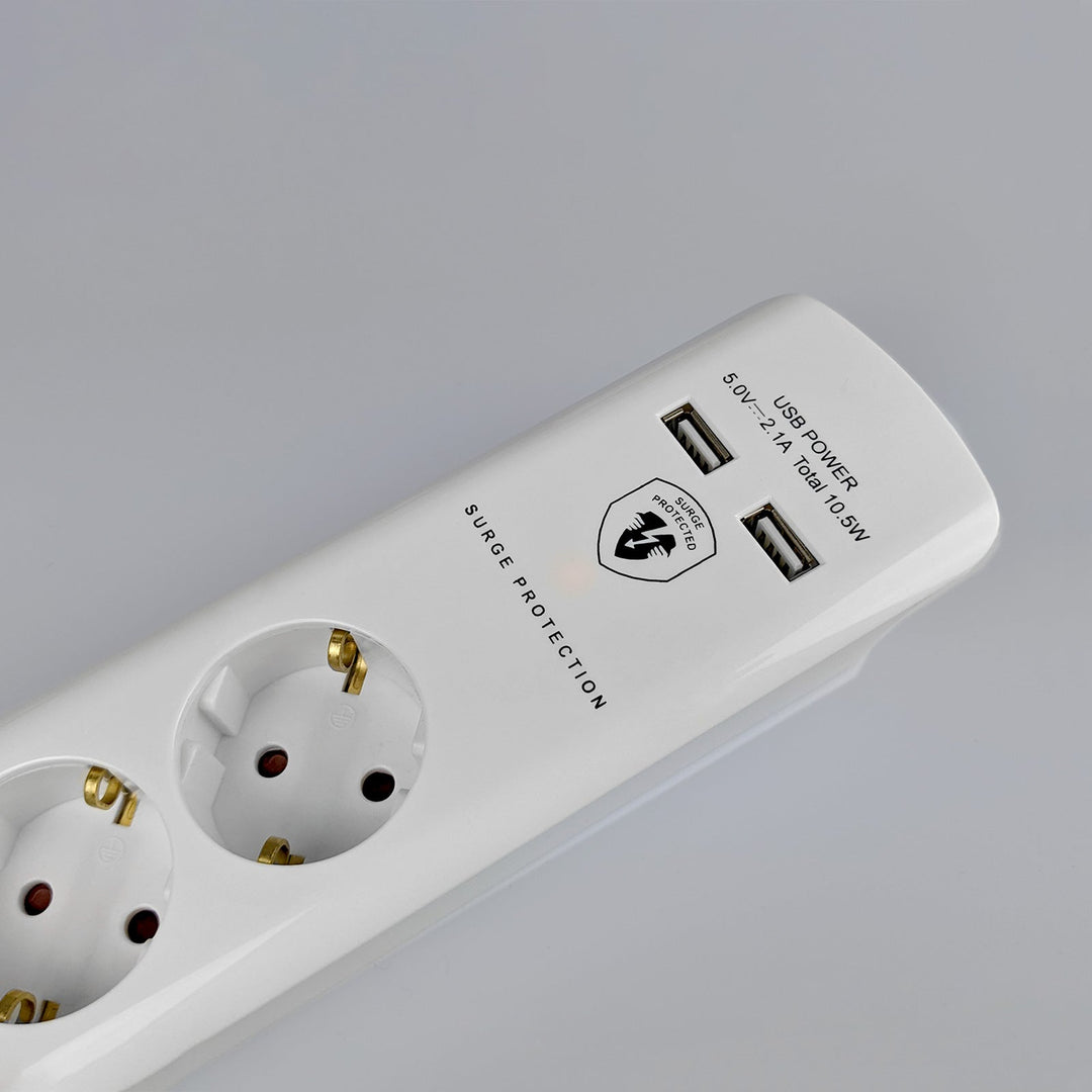 FeinTech 6-fach Steckdosenleiste mit Überspannungsschutz, einzeln schaltbar,  2x USB-A, 1,4 m Kabel, Haustechnik