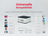 NLG00165 Mehrfach USB-Ladegerät 4 Port Ladestation 65W USB-C + USB-A - FeinTech