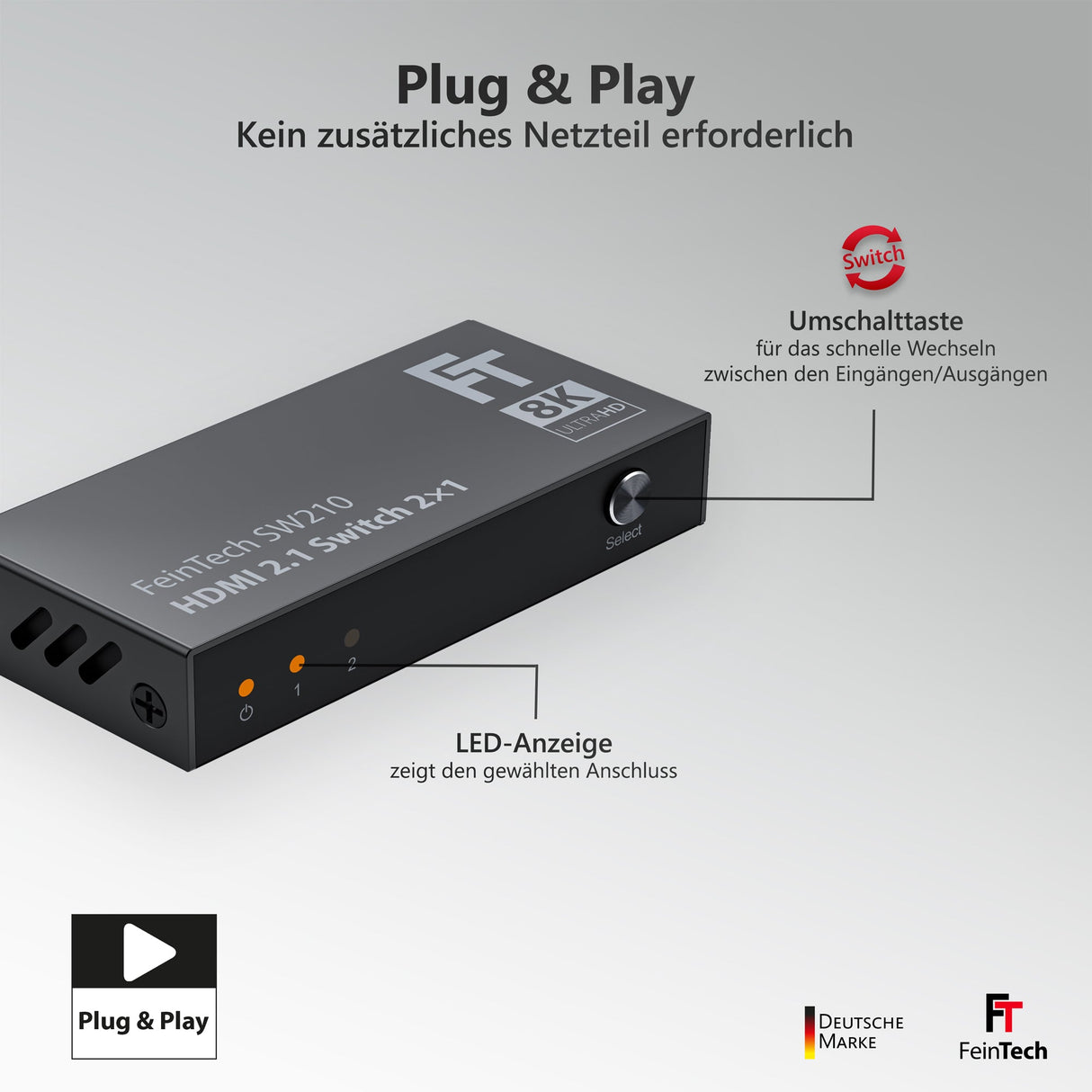 SW210 HDMI 2.1 Switch 2x1 bi-direktional - FeinTech