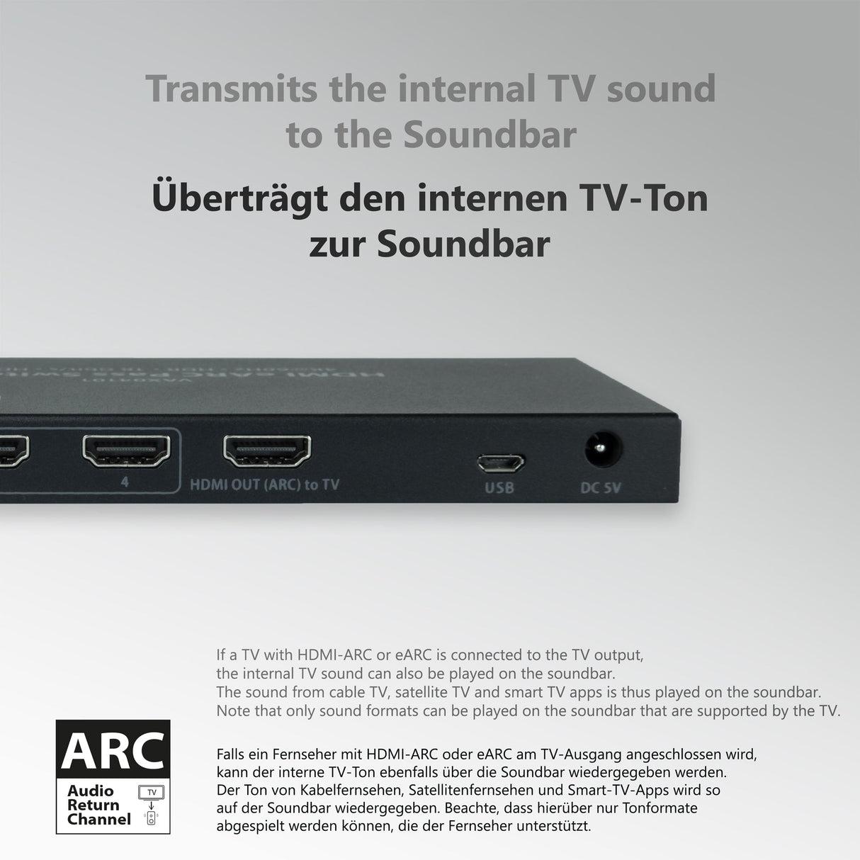 VAX04101 HDMI eARC Pass Switch 4x1 für Soundbar - FeinTech