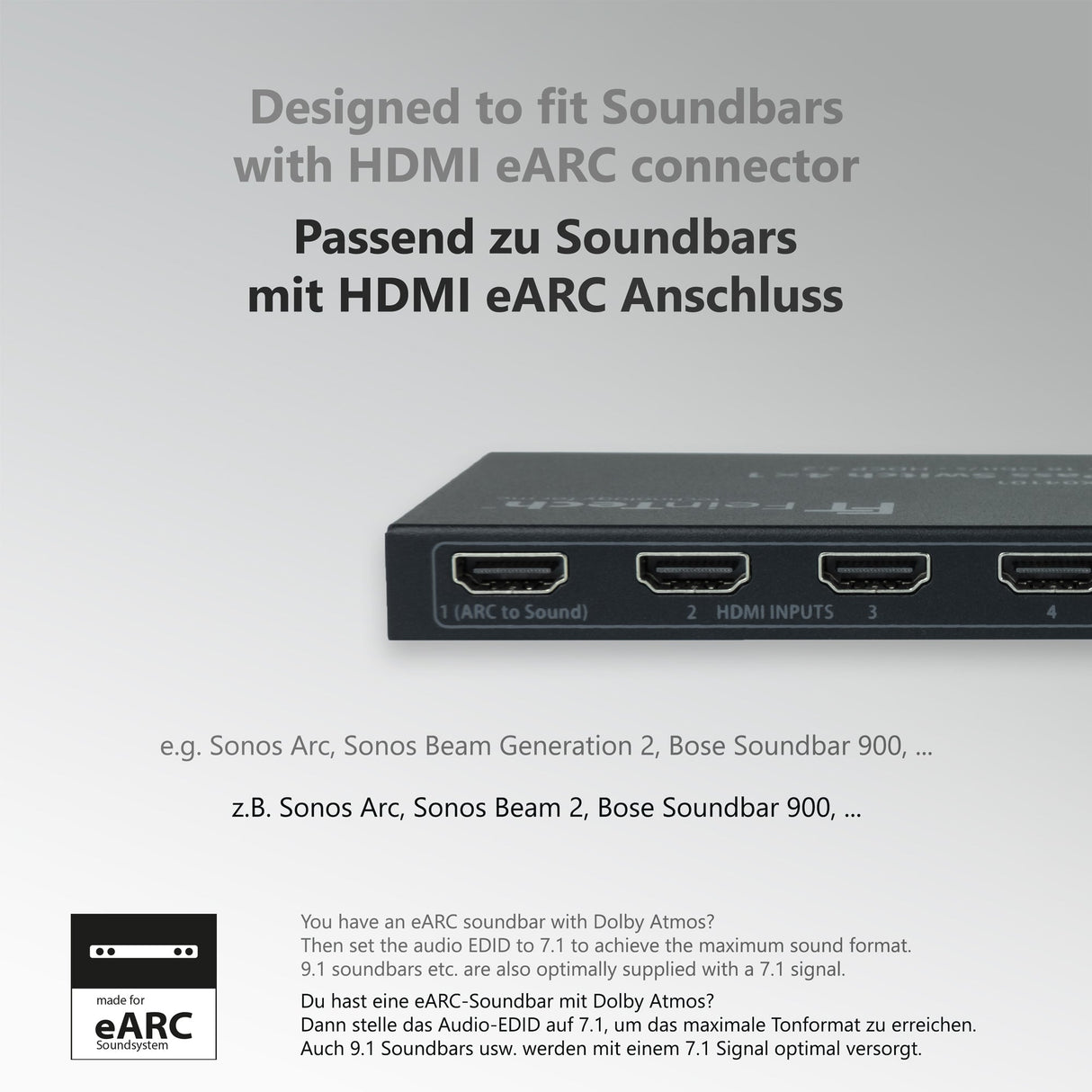 VAX04101 HDMI eARC Pass Switch 4x1 für Soundbar - FeinTech