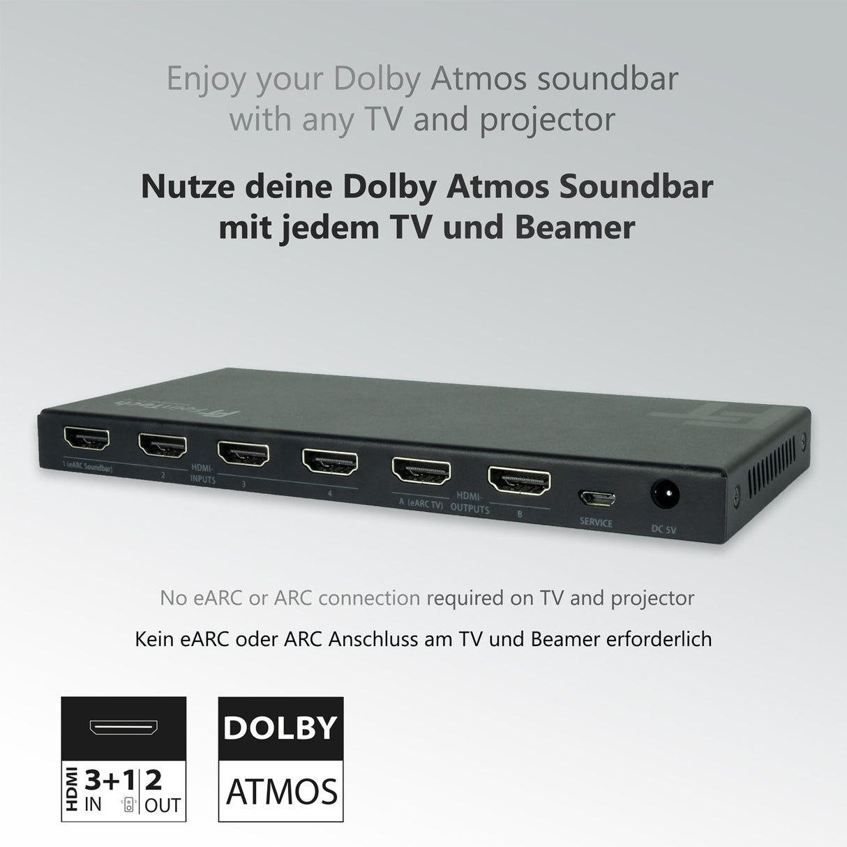 VAX04201 HDMI eARC Pass Matrix Switch 4x2 für Soundbar - FeinTech