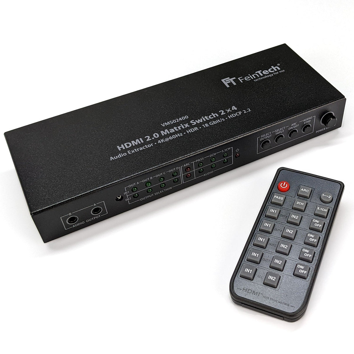 VMS02400 HDMI 2.0 Matrix Switch 2x4 mit Audio Extractor - FeinTech