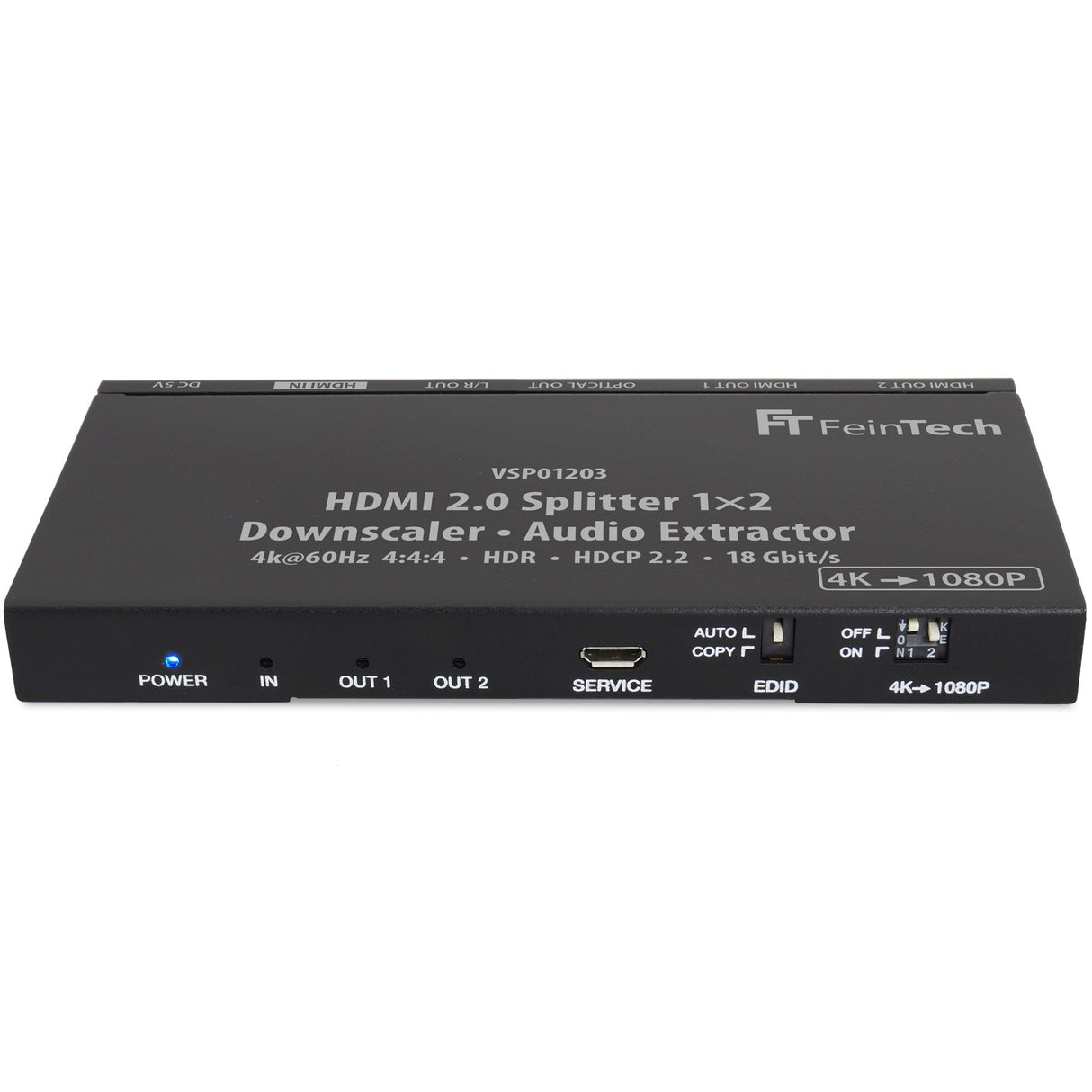 VSP01203 HDMI 2.0 Splitter 1x2 mit Scaler u. Audio Extractor - FeinTech