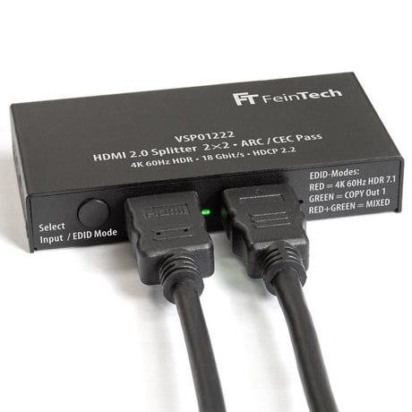 VSP01222 HDMI Splitter 2 In 2 Out | 4K 60Hz | Downscaler | mit ARC - FeinTech