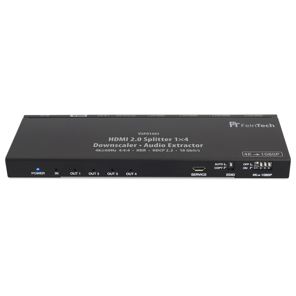 VSP01403 HDMI 2.0 Splitter 1x4 mit Audio Extractor - FeinTech