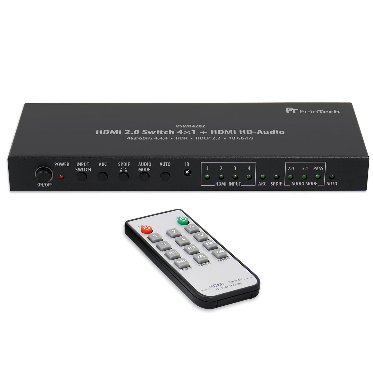 VSW04202 HDMI 2.0 Switch 4x1+1 HD-Audio Extractor - FeinTech